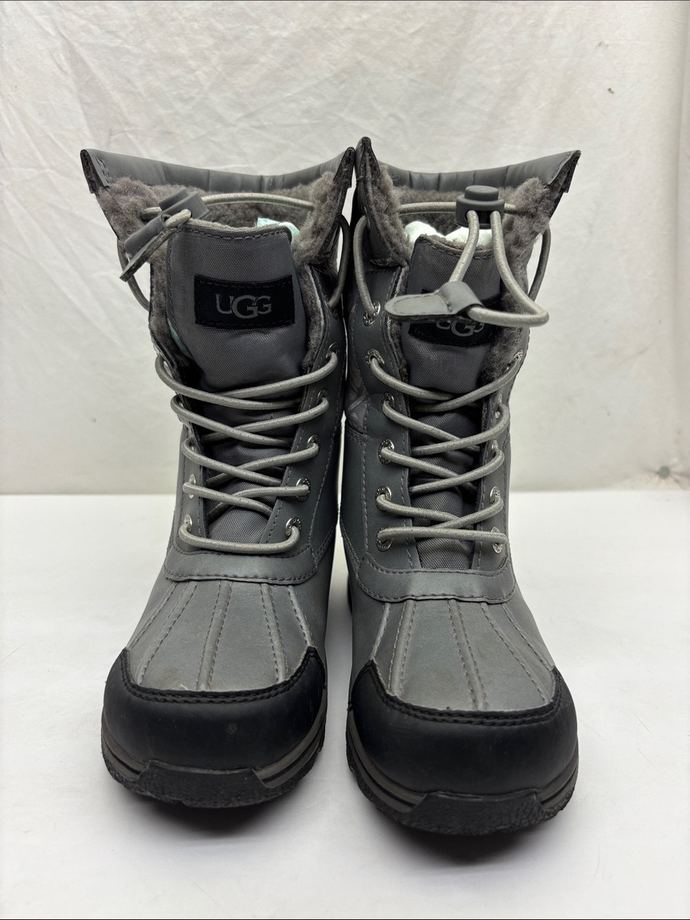 UGG Gray Lace-Up Winter Boots with Shearling Trim, SZ 1 little boy, box 75